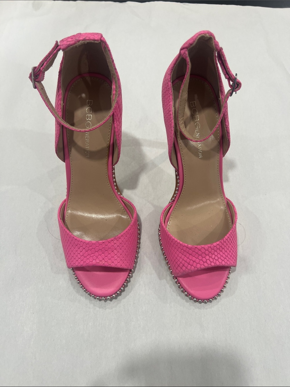 BCBG Hot Pink Stud-Trim Ankle-Strap Heels